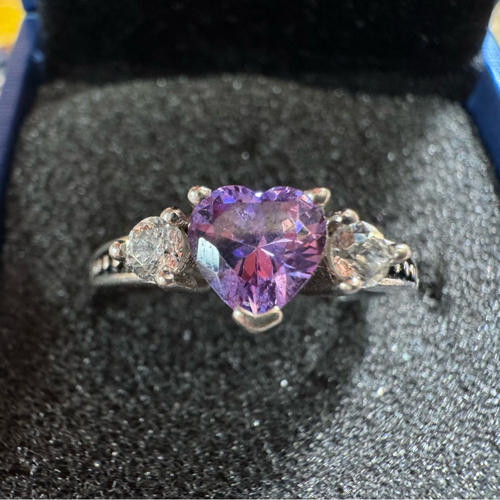 925 sterling silver ring purple heart cz accent statement